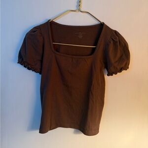 Brandy Melville Chocolate Puff Sleeve Blouse